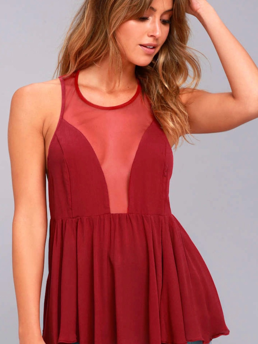Free People Black Marble Berry Red Tank Top Sz M